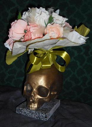 Арт скульптура ваза для квітів та кактусів. череп людини 1:11 фото