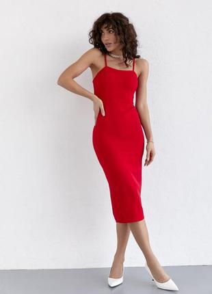 Сукня міді приталеного крою на бретелях, колір: червоний