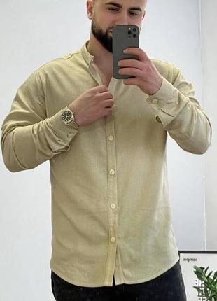 Стильная мужская рубашка из льна  цвета хаки s m l xl xxl5 фото