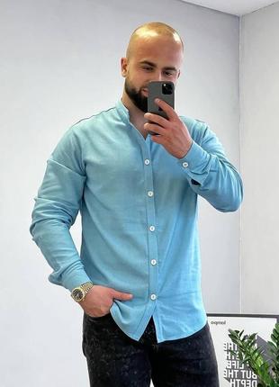 Стильная мужская рубашка из льна  цвета хаки s m l xl xxl2 фото
