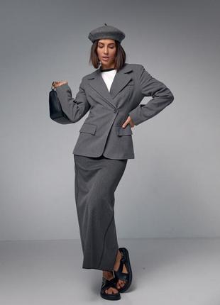 Женский однобортный пиджак приталенного кроя, цвет: серый3 фото