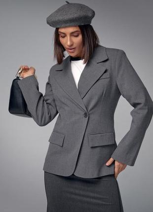 Женский однобортный пиджак приталенного кроя, цвет: серый8 фото