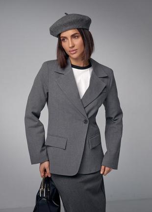 Женский однобортный пиджак приталенного кроя, цвет: серый5 фото