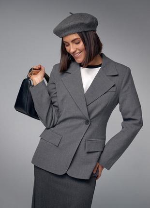 Женский однобортный пиджак приталенного кроя, цвет: серый6 фото
