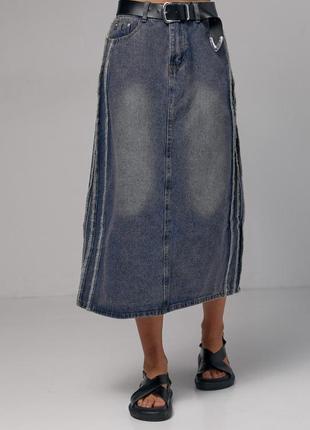 Джинсовая юбка миди с разрезом сзади, цвет: синий