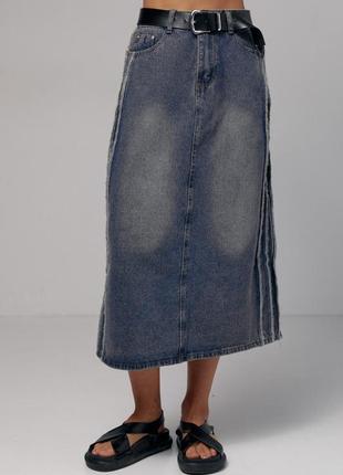 Джинсовая юбка миди с разрезом сзади, цвет: синий8 фото