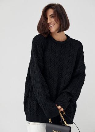 В'язаний светр оверсайз із візерунками з кісок, колір: чорний8 фото