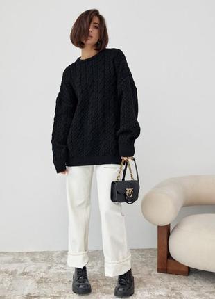 В'язаний светр оверсайз із візерунками з кісок, колір: чорний3 фото