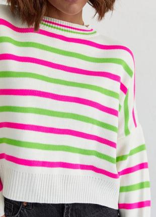 Вязаный женский джемпер в полоску, цвет: розовый4 фото