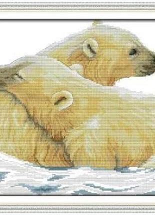 Набор для вышивания по нанесённой на канву схеме "polar bear and his cub".aida 14ct printed , 43*34 см