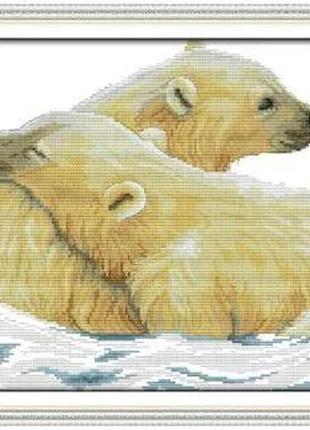 Набор для вышивания по нанесённой на канву схеме  "polar bear and his cub".aida 14ct printed , 43*34 см