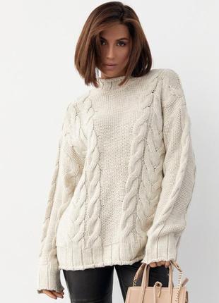 Вязаный свитер с косами oversize, цвет: бежевый5 фото
