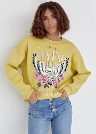 Свитшот на флисе с оригинальным принтом, цвет: горчичный