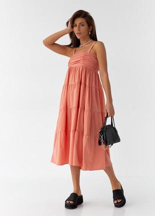Сарафан миди с драпировкой на полочке, цвет: оранжевый
