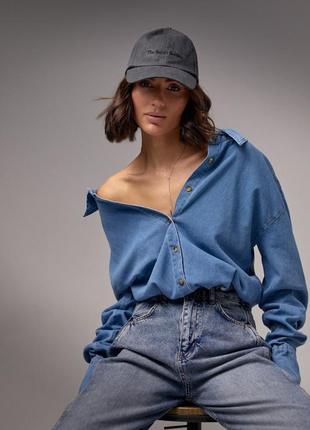 Джинсова сорочка жіноча на ґудзиках, колір: синій