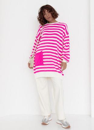 Туника женская в полоску с карманом, цвет: розовый3 фото