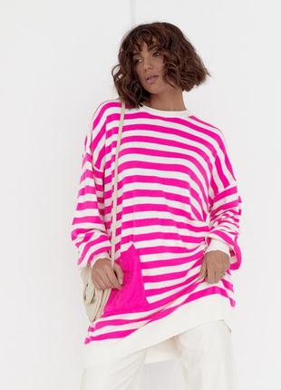 Туника женская в полоску с карманом, цвет: розовый5 фото
