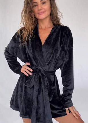 Женский стильный велюровый халат на запах с поясом размер универсальный 42-464 фото