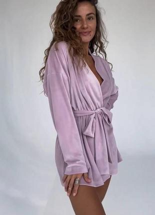 Женский стильный велюровый халат на запах с поясом размер универсальный 42-462 фото