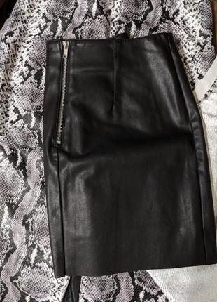 Кожаная юбка карандаш из кожзама экокожи от h&m6 фото