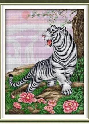 Набір для вишивання за нанесеною на канву схемою "white tiger roaring". aida 14ct printed 41*51 см