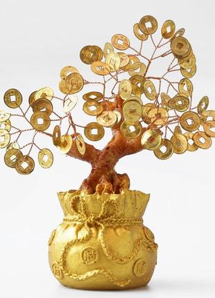 Дерево із золотими монетами в мішку