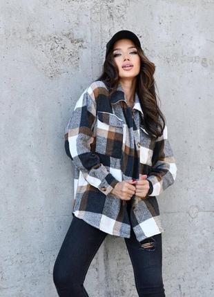 Женская рубашка в клетку чёрного и коричневого цвета 24130 mol 42/46