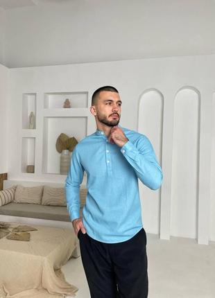 Модна блакитна чоловіча сорочка з льону s m l xl xxl