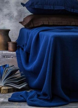 Покривало вʼязане гладь 180*210 синій