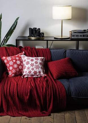 Плед вʼязаний класик 150*210 червоний