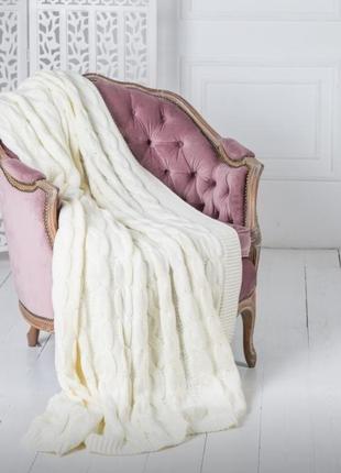 Плед вʼязаний романтик 160*210 молочний