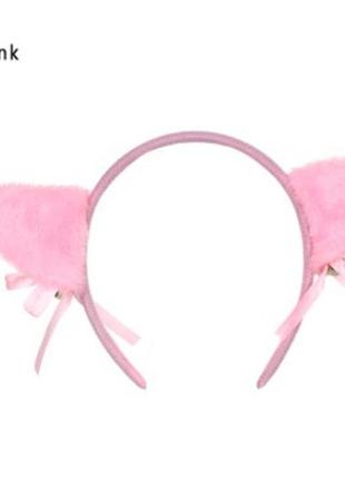 Обруч для волос: кошачьи ушки с колокольчиками - розовые