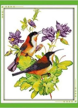 Набор для вышивания по нанесённой на канву схеме "the magpies bring the spring".aida 14ct printed , 34*44 см