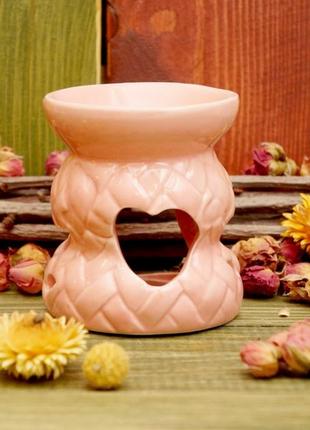 Аромалампа керамическая плетёнка розовая1 фото