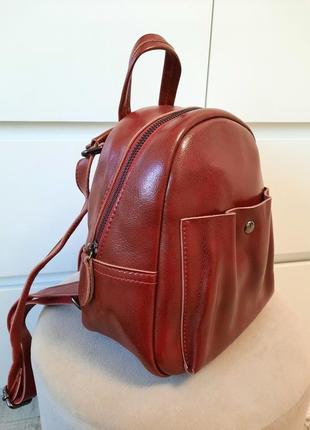 Рюкзак бордовый маленький кожаный (сумка, трансформер) кожаный4 фото