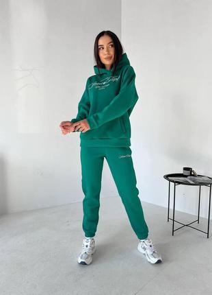 Женский спортивный костюм на флисе пенье зеленого цвета 25533 n 46/48