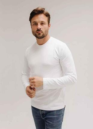 Лонгслив мужской футболка с длинным рукавом hector однотонная котоновая белый с круглым воротом