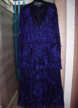 Синее вечернее платье с насистом и пайетками4 фото