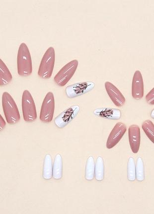 Накладные ногти 24 шт. миндаль + 24 клеевых стика для типс - французский маникюр