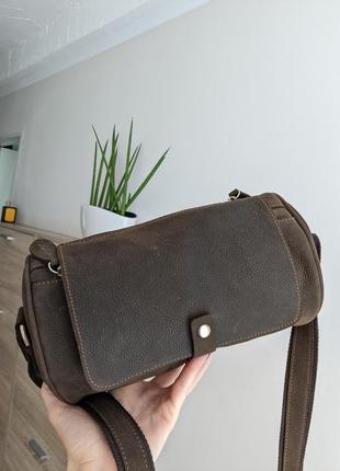 Цікава шкіряна сумка темно-коричнева, сумка женская, жіноча горизонтальна, через плече3 фото
