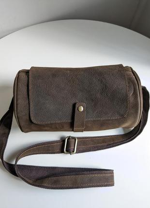 Цікава шкіряна сумка темно-коричнева, сумка женская, жіноча горизонтальна, через плече1 фото
