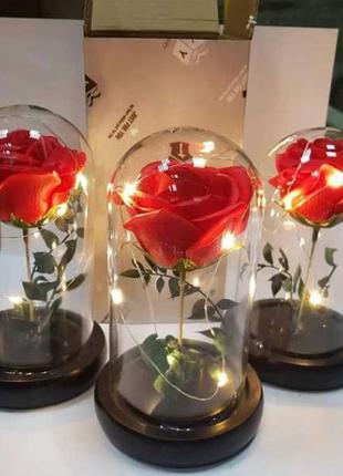 Роза в колбі з led підсвічуванням, нічник, вічна троянда, 17 см