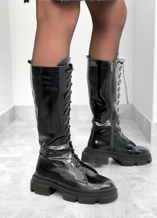 Сапоги берцы  из натуральной лакированной кожи + видео