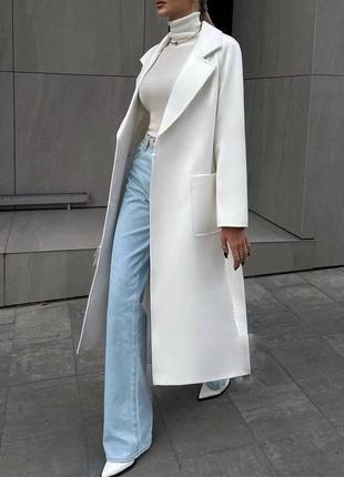 Женское демисезонное длинное пальто из кашемира с поясом размеры 42-48