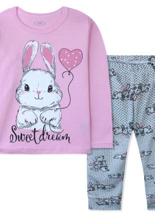 Пижама для девочки, розовая. зайчик с воздушным шариком.