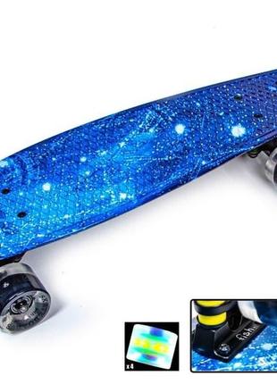 Penny board "fish" spice, светящиеся колеса