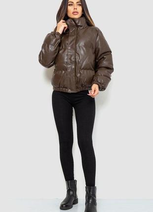 Куртка женская из эко-кожи на синтепоне 129r075, цвет темно-коричневый