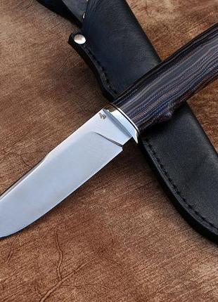 Нож ручной работы охотничий боровик 5, крепкий нож нескладной из стали m398/64 hrc, с кожаным чехлом комплект
