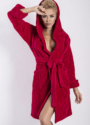 Жіночий халат малиновий оригінал dkaren махровий diana з капюшоном