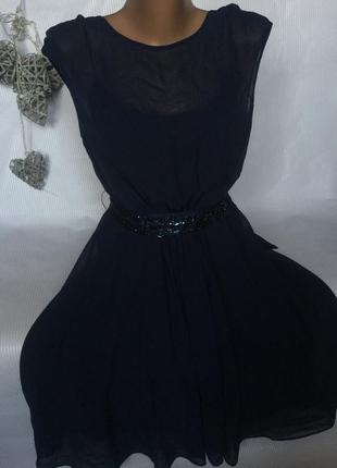 Нежное синее платье шифон на подкладке